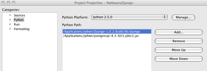 Netbeans Django Sample Project Path.