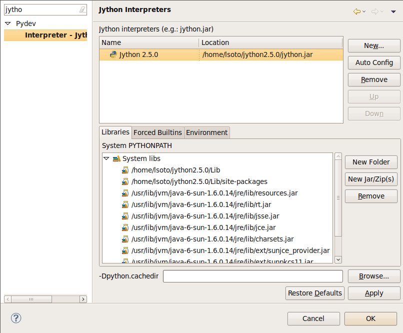 PyDev Configuration: Jython Interpreter